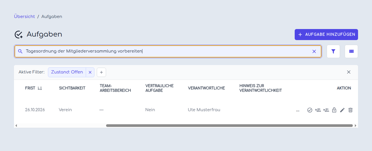 Veröffentlichte Aufgabe mit der Aktion zum Zurückziehen; die bestehende Zuständigkeit bleibt erhalten